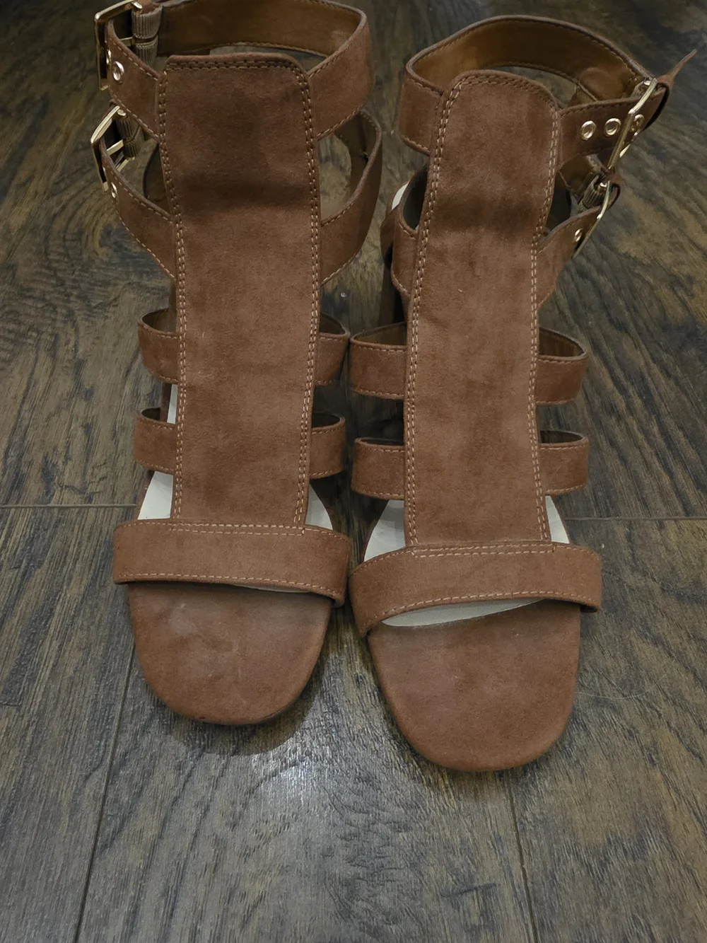 Comfort Est. 1946 Suede Brown Block Heel Sandal with Double Buckle Straps